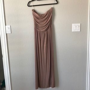 Strapless tan maxi dress